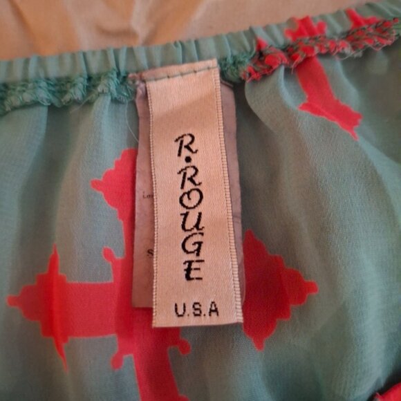 R Rouge Women's Aqua and Pink Cross Pattern Sheer Top - Picture 5 of 8